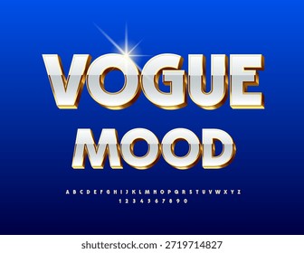 Vetor Elite template Vogue Mood. Elegante fonte branca e dourada. Letras e Números Alfabetos Brilhantes definidos.