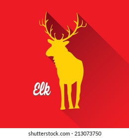 vector elk silhouette on christmas red background