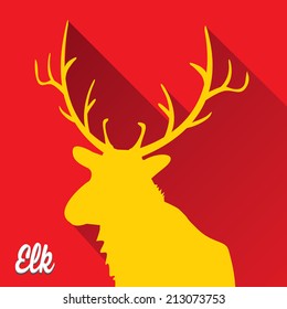 vector elk silhouette on christmas red background