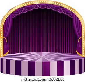 vector ellipse circus stage with purple curtain