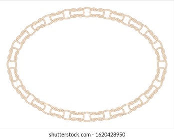 Vector ellipse frame made of intertwined ropes. Isolated on white background