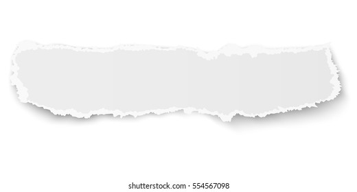 Vector elongate paper fragment with soft shadow isolated on white background