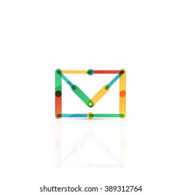 Vector email business symbol, or at sign logo. Linear minimalistic flat icon design, multicolored segments of lines