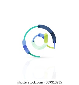 Vector email business symbol, or at sign logo. Linear minimalistic flat icon design, multicolored segments of lines