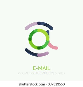 Vector email business symbol, or at sign logo. Linear minimalistic flat icon design, multicolored segments of lines
