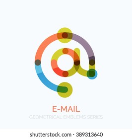 Vector email business symbol, or at sign logo. Linear minimalistic flat icon design, multicolored segments of lines
