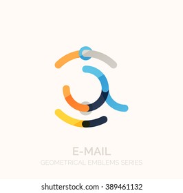 Vector email business symbol, or at sign logo. Linear minimalistic flat icon design, multicolored segments of lines