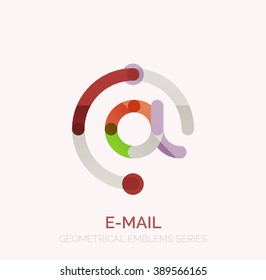 Vector email business symbol, or at sign logo. Linear minimalistic flat icon design, multicolored segments of lines