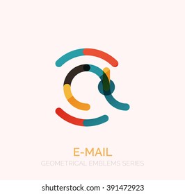 Vector email business symbol, or at sign logo. Linear minimalistic flat icon design, multicolored segments of lines