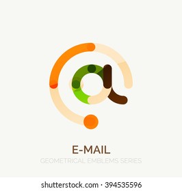 Vector email business symbol, or at sign logo. Linear minimalistic flat icon design, multicolored segments of lines