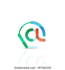 Símbolo de negocio de correo electrónico vector, o logotipo de firma. Diseño lineal minimalista de iconos planos, segmentos multicolores de líneas