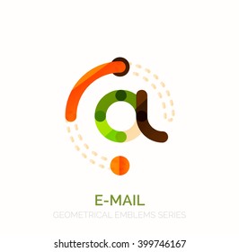 Símbolo de negocio de correo electrónico vector, o logotipo de firma. Diseño lineal minimalista de iconos planos, segmentos multicolores de líneas