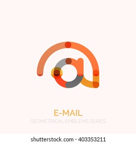 Vector email business symbol, or at sign logo. Linear minimalistic flat icon design, multicolored segments of lines