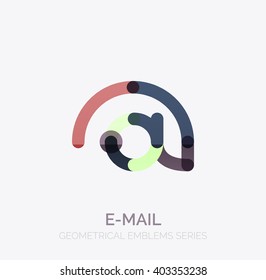 Vector email business symbol, or at sign logo. Linear minimalistic flat icon design, multicolored segments of lines
