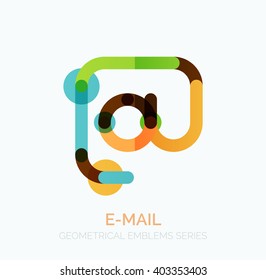 Símbolo de negocio de correo electrónico vector, o logotipo de firma. Diseño lineal minimalista de iconos planos, segmentos multicolores de líneas