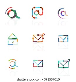 Vector email business symbols or at signs logo set. Linear minimalistic flat icons - collection connected multicolored segments of lines