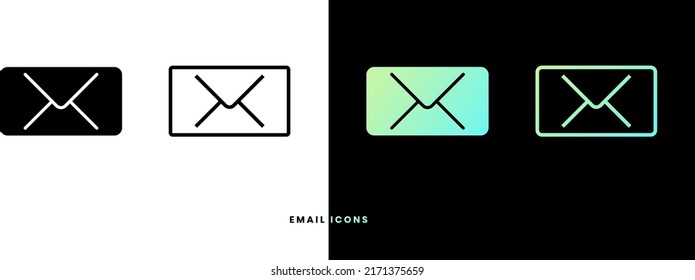 Vector email icon in solid gradient line style. Isolated on white and black background