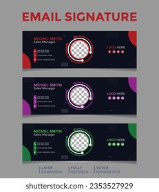 Vector vector email signature collection in 3 colors or personal social media cover template.
