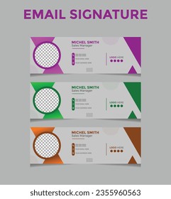 Vector email signature collection in 3 colors or personal social media cover template.