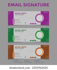 Vector email signature collection in 3 colors or personal social media cover template.