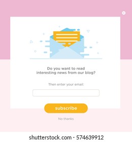 Vector Email Template With Envelope. Pink Background.