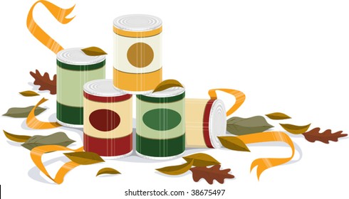 a vector embellishment of canned goods and fall leaves