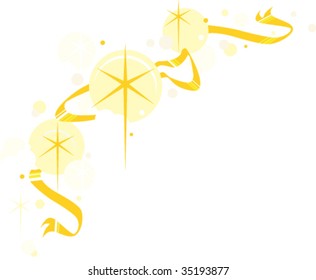 a vector embellishment featuring golden sparkling stars, ribbons, and bubbly clouds