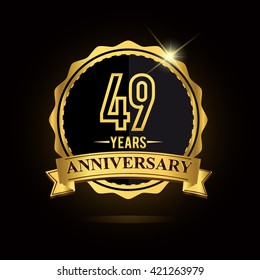 vector emblem 49th anniversary logo with ribbon golden colored and shiny badge