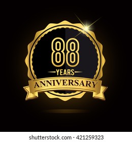 vector emblem 88th anniversary logo with ribbon golden colored and shiny badge