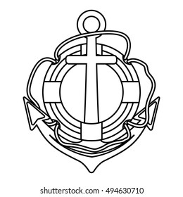 Vector emblem anchor and lifeline in the linear flat. Isolated. For graphic and web design.