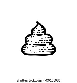 Vector emblem of ancient engraved style poop, black trendy emoticon doodle isolated on white background