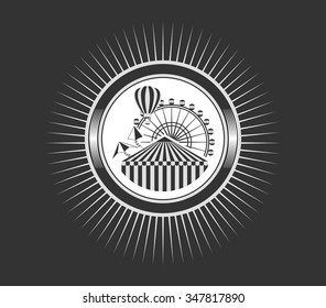 vector emblem badges carnival and amusement park in the style of steam punk round shape