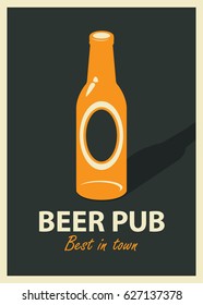 vector emblem for beer pub with bottle and inscription best in town in retro style