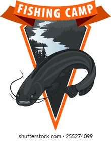 vector emblem with big river catfish