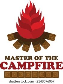 Vector Emblem Bonfire Master Of Fire. Sticker, Poster, Flyer. Vector Elements On The Theme Of Camping.