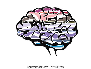 Vector emblem with brain and colorful. Abstract flat linear illustration. Design concept for start up, business solutions,development and innovation, creativity, icon