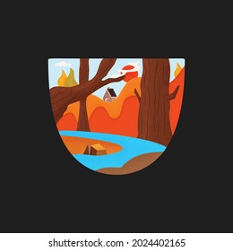 Vector emblem for camping and adventure concept on black background