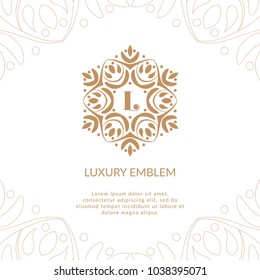Vector emblem. Can be used for jewelry, beauty and fashion industry. Elegant, classic elements. Great for logo, monogram, invitation, flyer, menu, brochure, postcard, background, or any desired idea.