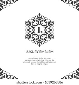 Vector emblem. Can be used for jewelry, beauty and fashion industry. Elegant, classic elements. Great for logo, monogram, invitation, flyer, menu, brochure, postcard, background, or any desired idea.