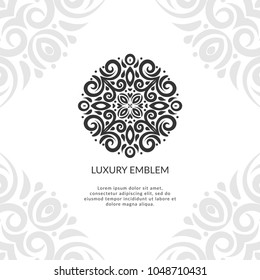 Vector emblem. Can be used for jewelry, beauty and fashion industry. Elegant, classic elements. Great for logo, monogram, invitation, flyer, menu, brochure, postcard, background, or any desired idea.