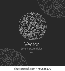 Vector emblem. Can be used for organic products, jewelry, beauty and fashion industry. Great for logo, invitation, flyer, menu, brochure, business card, banner, background, or any desired idea.
