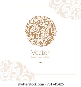 Vector emblem. Can be used for organic products, jewelry, beauty and fashion industry. Great for logo, invitation, flyer, menu, brochure, business card, banner, background, or any desired idea.
