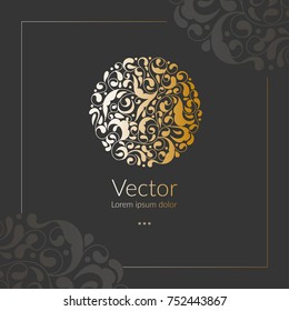 Vector emblem. Can be used for organic products, jewelry, beauty and fashion industry. Great for logo, invitation, flyer, menu, brochure, business card, banner, background, or any desired idea.