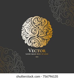 Vector emblem. Can be used for organic products, jewelry, beauty and fashion industry. Great for logo, invitation, flyer, menu, brochure, business card, banner, background, or any desired idea.