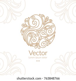 Vector emblem. Can be used for organic products, jewelry, beauty and fashion industry. Great for logo, invitation, flyer, menu, brochure, business card, banner, background, or any desired idea.