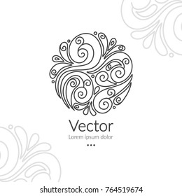 Vector emblem. Can be used for organic products, jewelry, beauty and fashion industry. Great for logo, invitation, flyer, menu, brochure, business card, banner, background, or any desired idea.
