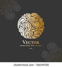 Vector emblem. Can be used for organic products, jewelry, beauty and fashion industry. Great for logo, invitation, flyer, menu, brochure, business card, banner, background, or any desired idea.