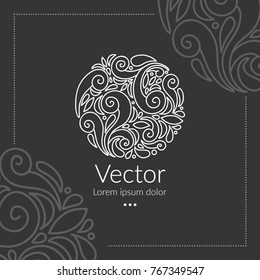 Vector emblem. Can be used for organic products, jewelry, beauty and fashion industry. Great for logo, invitation, flyer, menu, brochure, business card, banner, background, or any desired idea.