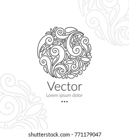 Vector emblem. Can be used for organic products, jewelry, beauty and fashion industry. Great for logo, invitation, flyer, menu, brochure, business card, banner, background, or any desired idea.