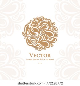 Vector emblem. Can be used for organic products, jewelry, beauty and fashion industry. Great for logo, invitation, flyer, menu, brochure, business card, banner, background, or any desired idea.